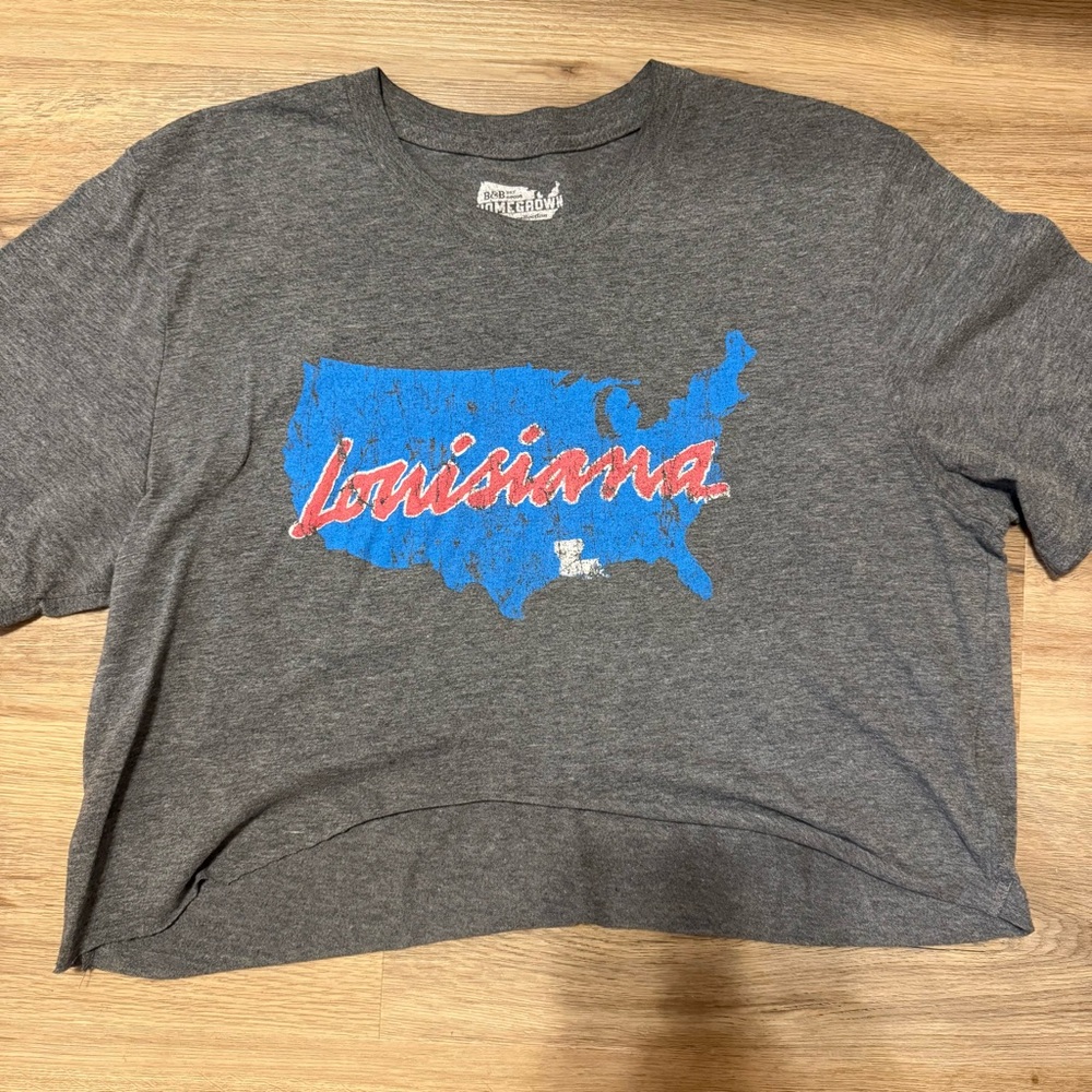 B&B Baton Rouge Louisiana America Cropped Tee Red White Blue Grey